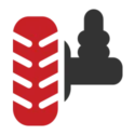 black and red wheel and suspension icon